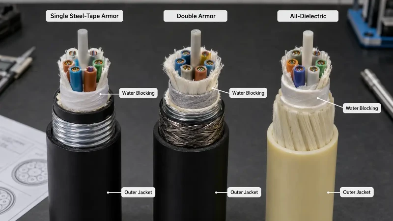 Comparison of single-armored, double-armored and all-dielectric buried fiber cables Comparison of single-armored, double-armored and all-dielectric buried fiber cables